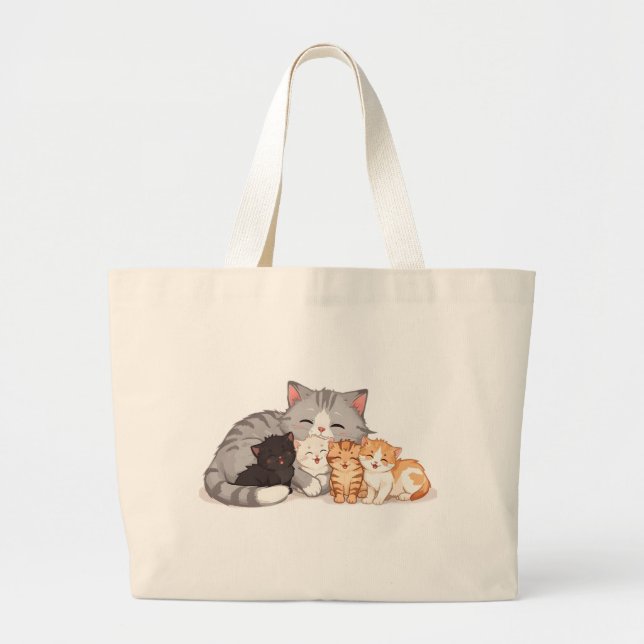 Grand Tote Bag Kitten Family Cuddle Portrait - Tote (Devant)