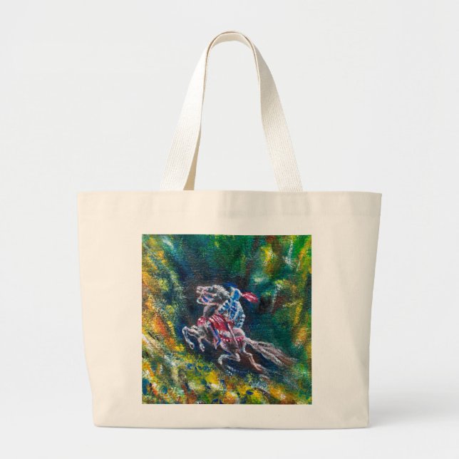 GRAND TOTE BAG KNIGHT LANCELOT, CHEVAL EN FORÊT VERTE (Devant)