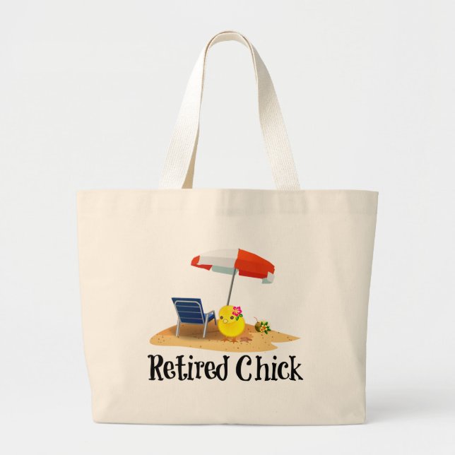 Grand Tote Bag La Chick à la retraite sur la plage (Devant)