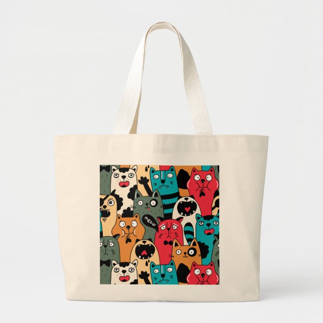 Grand Tote Bag La Crowd of cats (Devant)