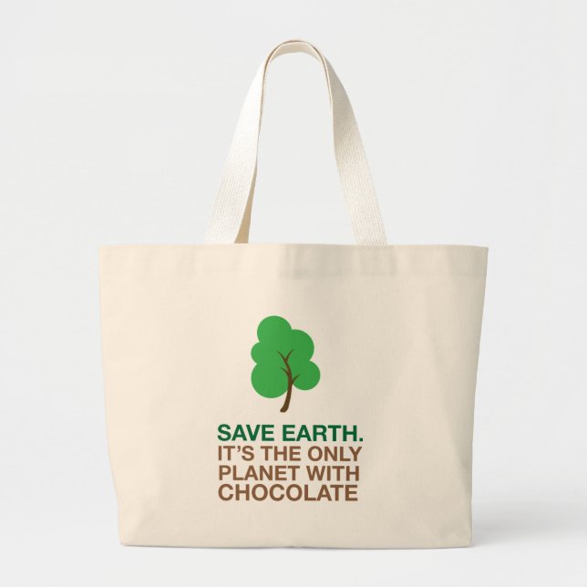 Grand Tote Bag La terre, la seule planète avec du chocolat (Devant)