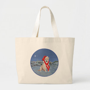 Grand Tote Bag Labrador Retriever jaune par une nuit hivernale