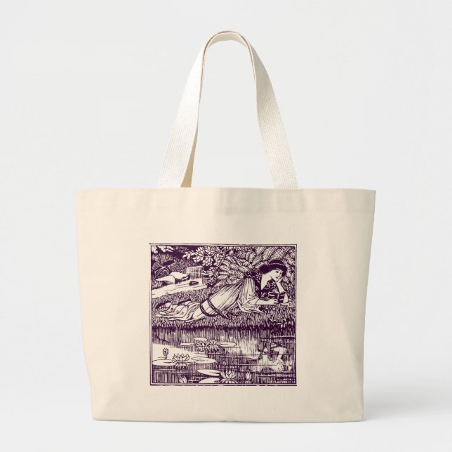 Grand Tote Bag Lady Reading à côté d'un étang (Devant)