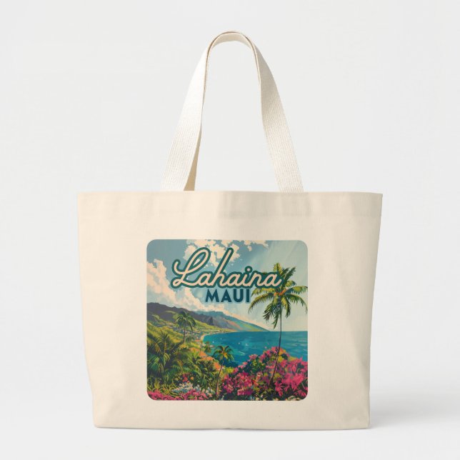 Grand Tote Bag Lahaina Maui Hawaii Beach Coast Retro (Devant)