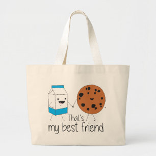 Grand Tote Bag Lait et biscuits Meilleurs amis BFF Friendship Art