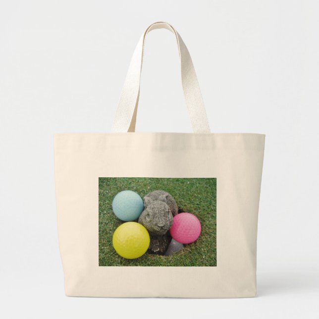 Grand Tote Bag Lapin avec oeuf jaune rose (Devant)