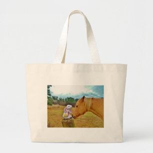 Grand Tote Bag Lapin blanc et Cheval jaune