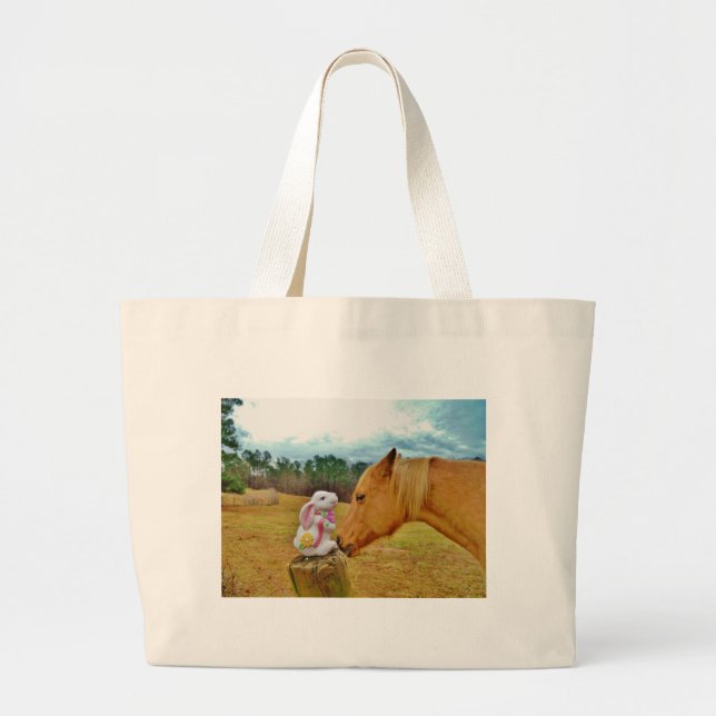 Grand Tote Bag Lapin blanc et Cheval jaune (Devant)
