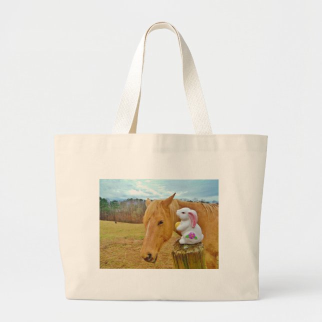 Grand Tote Bag Lapin blanc et cheval jaune blond (Devant)