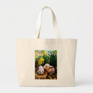 Grand Tote Bag Lapin de Pâques et oeuf de vache