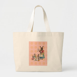 Grand Tote Bag Lapin de Pâques Poulet Lapin Œufs