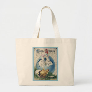 Grand Tote Bag Lapins blancs vintages de Pâques et poussin de béb