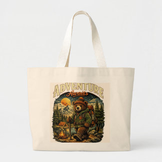 Grand Tote Bag L'aventure Attend - Ours de Randonnée Mignon Illus