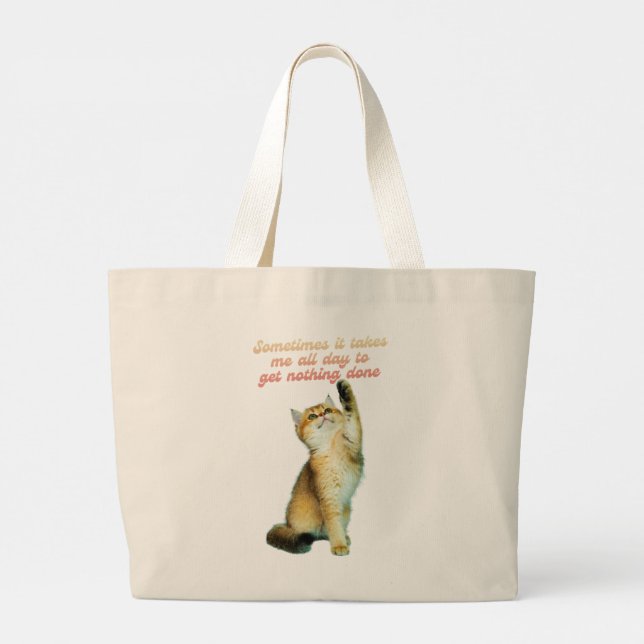 Grand Tote Bag Lazy Amoureux des chats Funny Cute Cat (Dos)