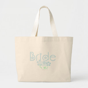 Grand Tote Bag Le bleu en pastel fleurit la jeune mariée