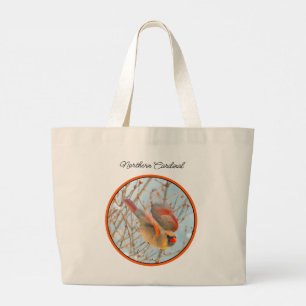 Grand Tote Bag Le Cardinal du Nord vole en neige Photo originale