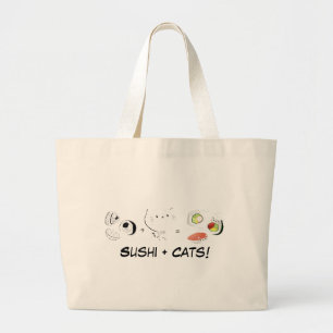 Grand Tote Bag Le chat plus des sushi égale la gentillesse !