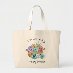 Grand Tote Bag Le crochet est mon endroit heureux Personnalisé