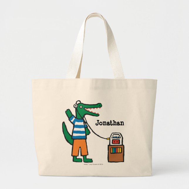 Grand Tote Bag Le crocodile frais écoute la musique (Devant)