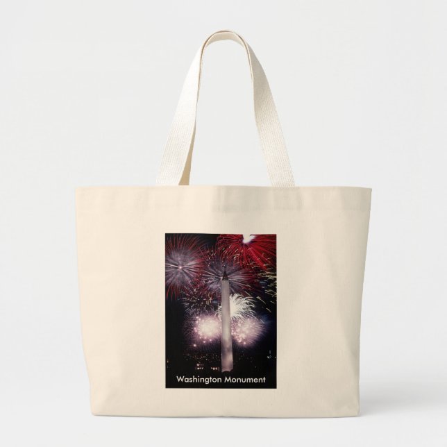 Grand Tote Bag Le feu d'artifice du monument de Washington (Devant)