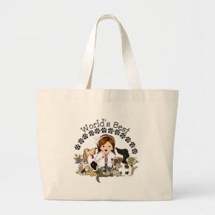 Grand Tote Bag Le meilleur vétérinaire du monde - cheveux Brown