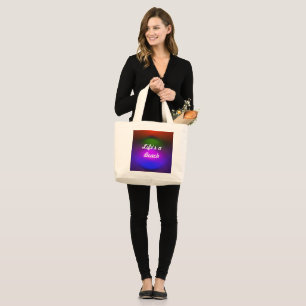 Grand Tote Bag Le néon des couleurs La vie est une plage