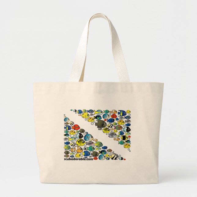 Grand Tote Bag Le plongeur de Scubadorable diminuent vers le bas (Devant)