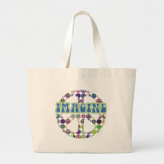 Grand Tote Bag Le rétro bleu imaginent le signe de paix