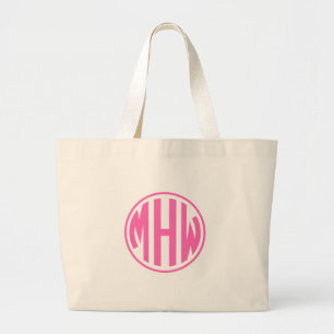 Grand Tote Bag Le rose blanc 3 initial dans un monogramme circula