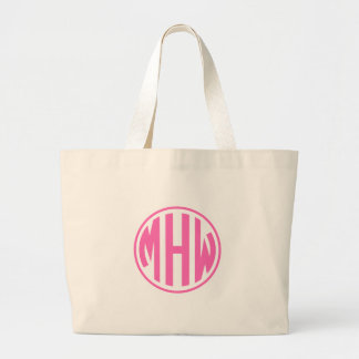 Grand Tote Bag Le rose blanc 3 initial dans un monogramme circula