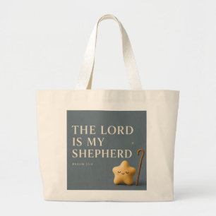 Grand Tote Bag Le Seigneur Est Mon Berger Psaume 23:1 Bleu Gris
