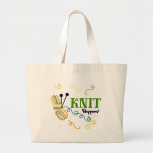Grand Tote Bag Le tricot drôle indiquant le Knit se produit boule