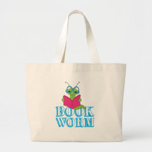 Grand Tote Bag Le ver de livre Green Brilliant Cartoon