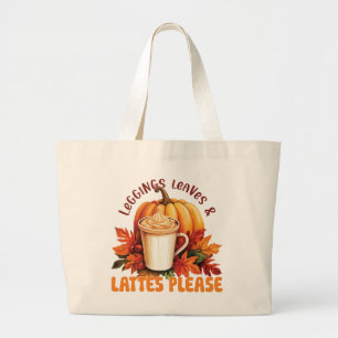 Grand Tote Bag Leggings, Feuilles et lattes S'il vous plaît - Aut