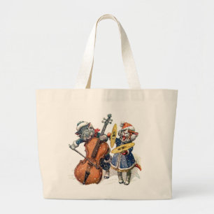 Grand Tote Bag Les chats Jouer le Cello et les Cymbals dans la ne