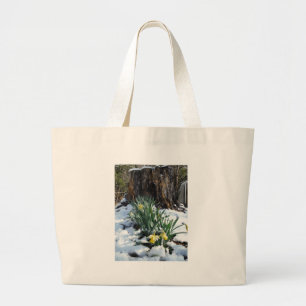 Grand Tote Bag Les jonquilles jaunes dans la neige