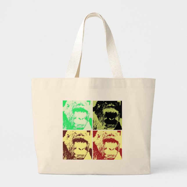 Grand Tote Bag Les visages de Gorilla Pop Art (Devant)