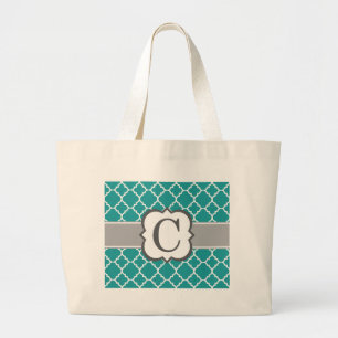 Grand Tote Bag Lettre bleue turquoise C Quatrefoil de monogramme