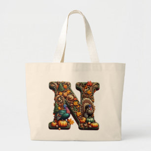 Grand Tote Bag Lettre cadeau N style Thanksgiving