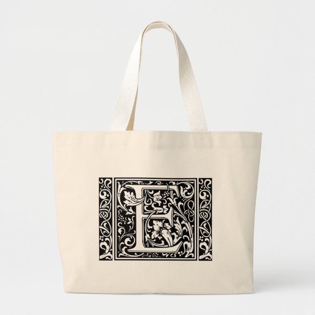 Grand Tote Bag Lettre E Monogramme médiéval Art Nouveau (Devant)