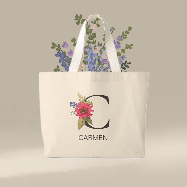 Grand Tote Bag LETTRE Florale Moderne MONOMOBILE C (Créateur téléchargé)