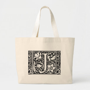 Grand Tote Bag Lettre J Monogramme médiéval Art Nouveau