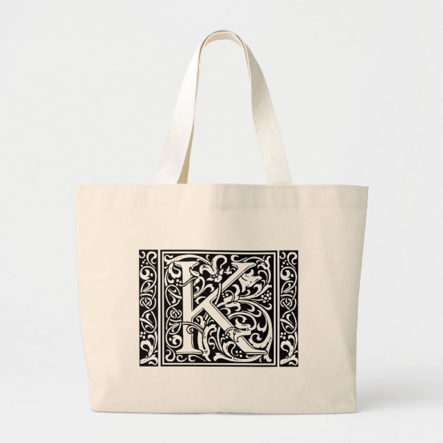 Grand Tote Bag Lettre K Monogramme médiéval Art Nouveau (Devant)
