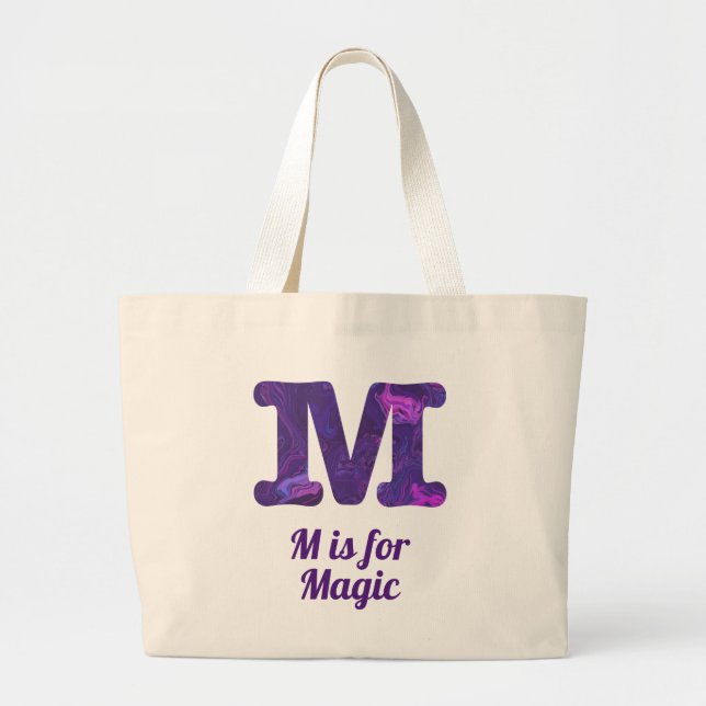 Grand Tote Bag Lettre mauve M est pour Monogramme magique (Devant)