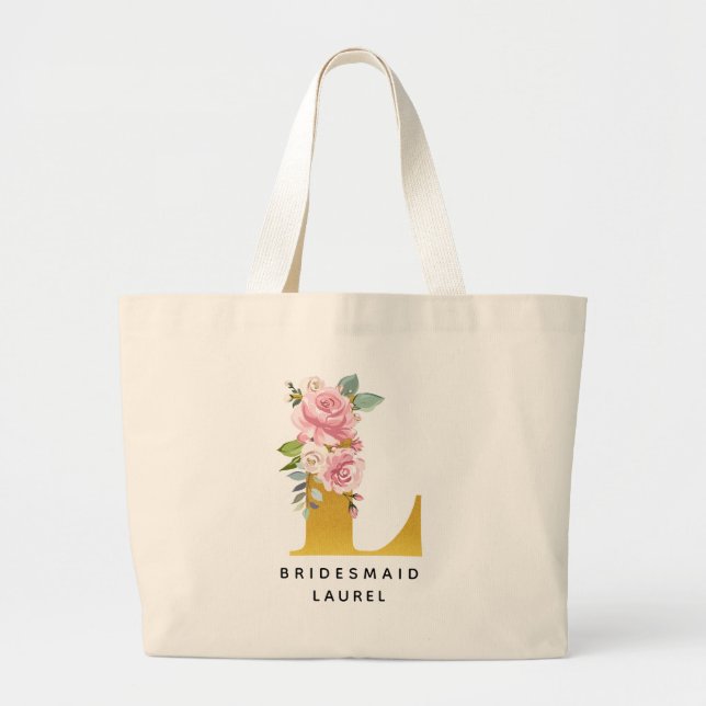 Grand Tote Bag LETTRE MONOGRAPHIQUE D'OR rose BRIdesmaid L (Devant)