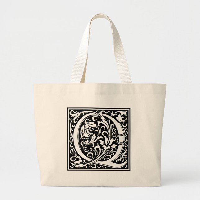 Grand Tote Bag Lettre Q Monogramme médiéval Art Nouveau (Devant)