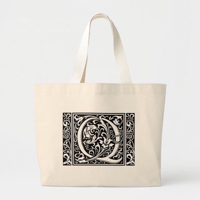 Grand Tote Bag Lettre Q Monogramme médiéval Art Nouveau (Devant)