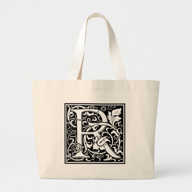 Grand Tote Bag Lettre R Monogramme médiéval Art Nouveau (Devant)