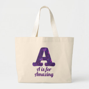 Grand Tote Bag Lettre violette A pour Extraordinaire réutilisable