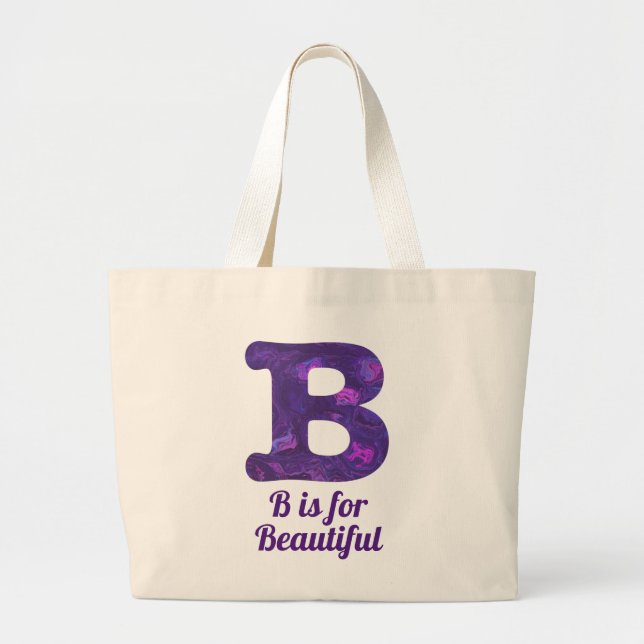 Grand Tote Bag Lettre violette B est pour le magnifique monogramm (Devant)